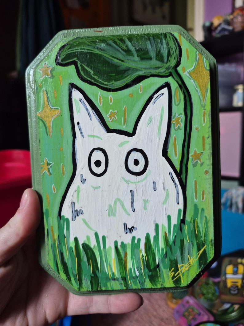 White Totoro Spirit — acrylic on wood plaque